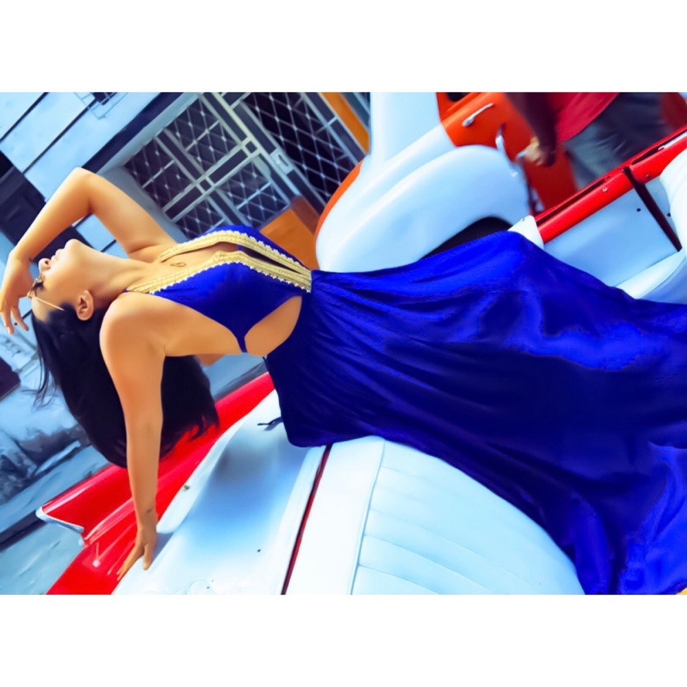 Blue Rhinestone Embellished Maxi Dress